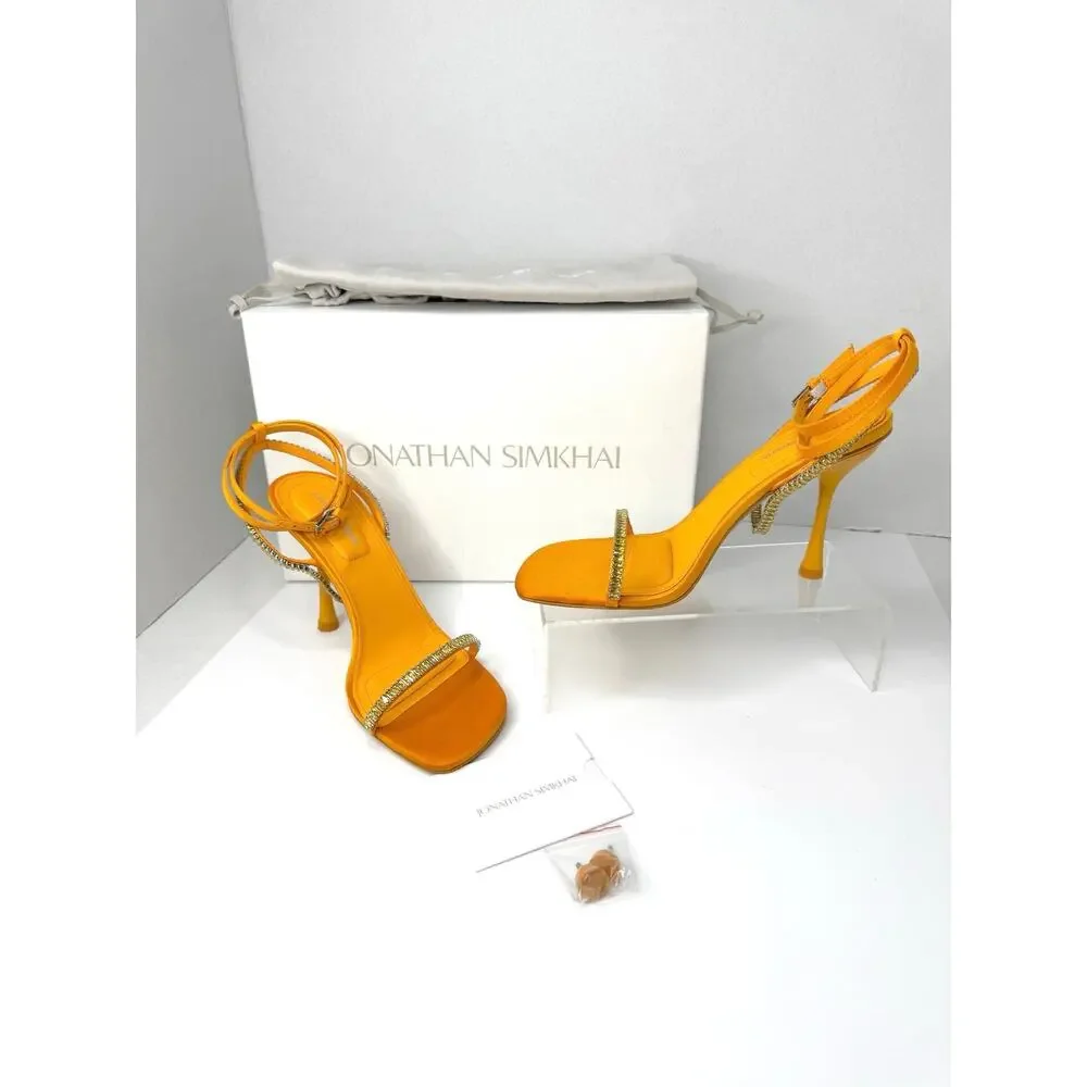 Simkhai Luxon Tangerine Crystal Embellished Harness Satin Sandals EU 37